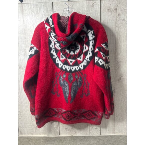 Artesanias Tuntaquimba Aztec Dream Catcher Wool Hooded Jacket Sweater Sz Medium - Picture 2 of 7